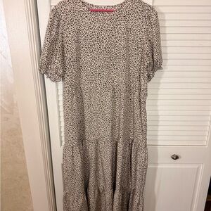 Tiered Short-Sleeve Maxi Dress in Cream Leopard Print
